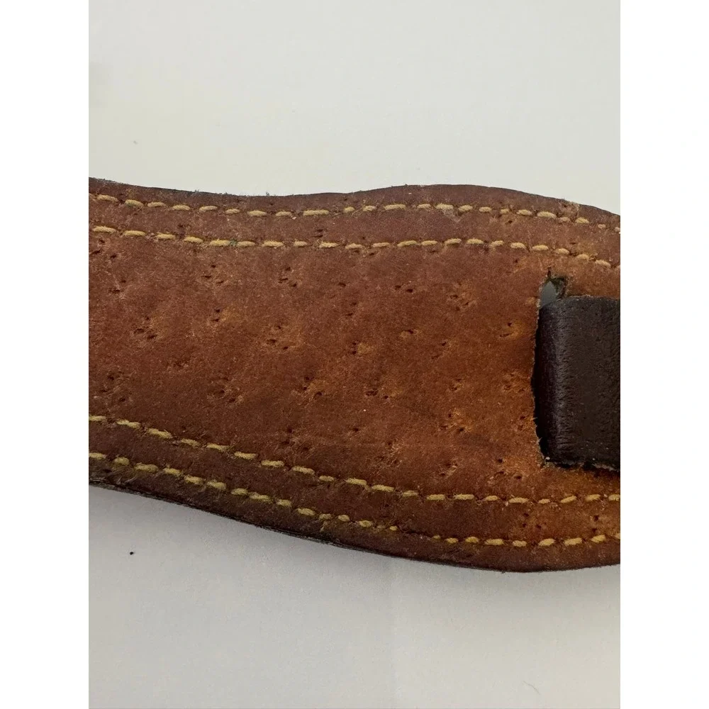 Genuine Leather Bund Watch Strap Dark Brown Cuff Band Silver Buckle 866